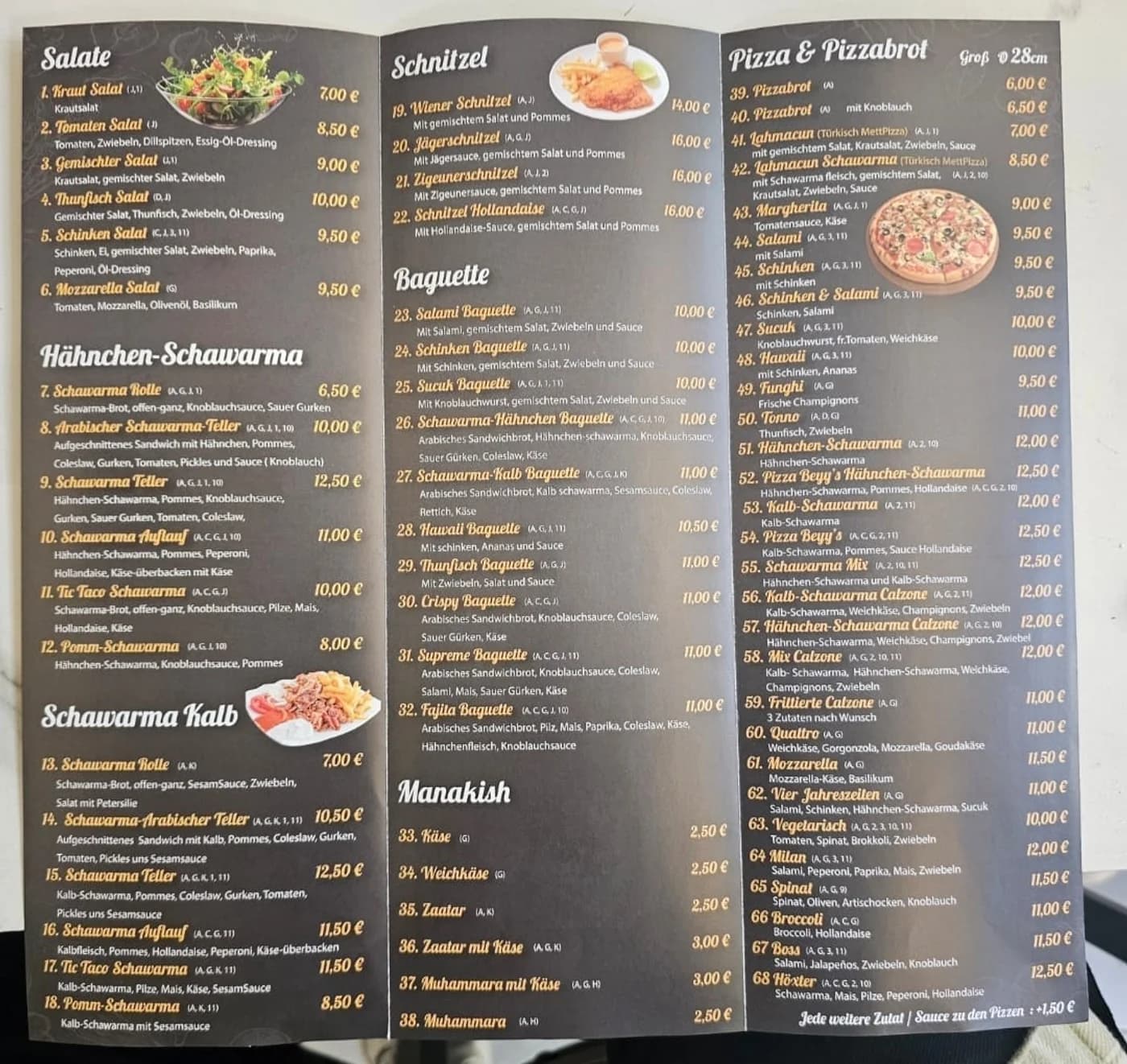 Speisekarte Shawarma Damaskus, Vorderseite